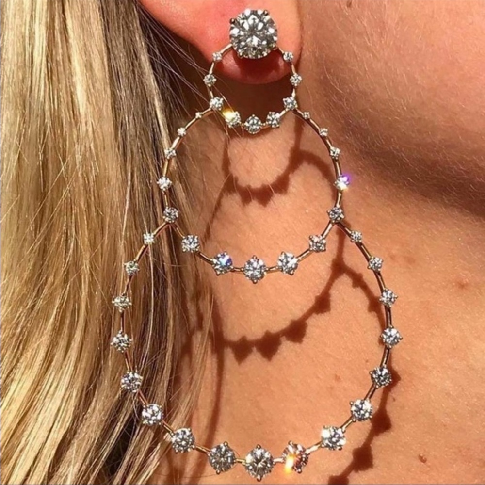 Rhinestone tiered circle statement earrings